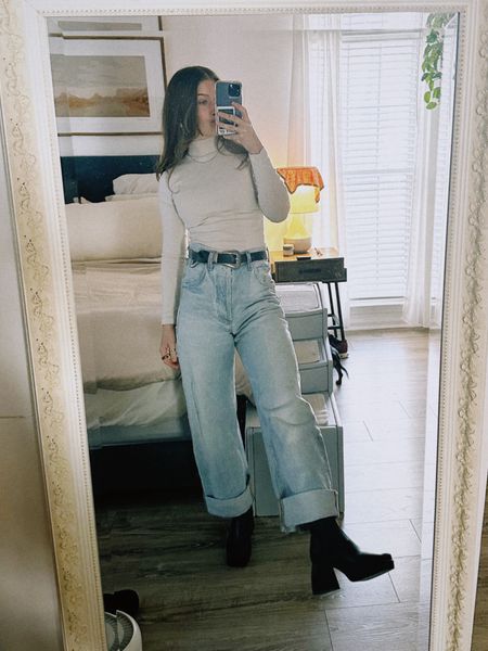 I could live in this outfit. My baggy jeans from Citizens of Humanity, a neutral turtle neck, some chunky boots, and a cowboy belt. 👏🏻

#LTKGiftGuide #LTKHoliday #LTKSeasonal