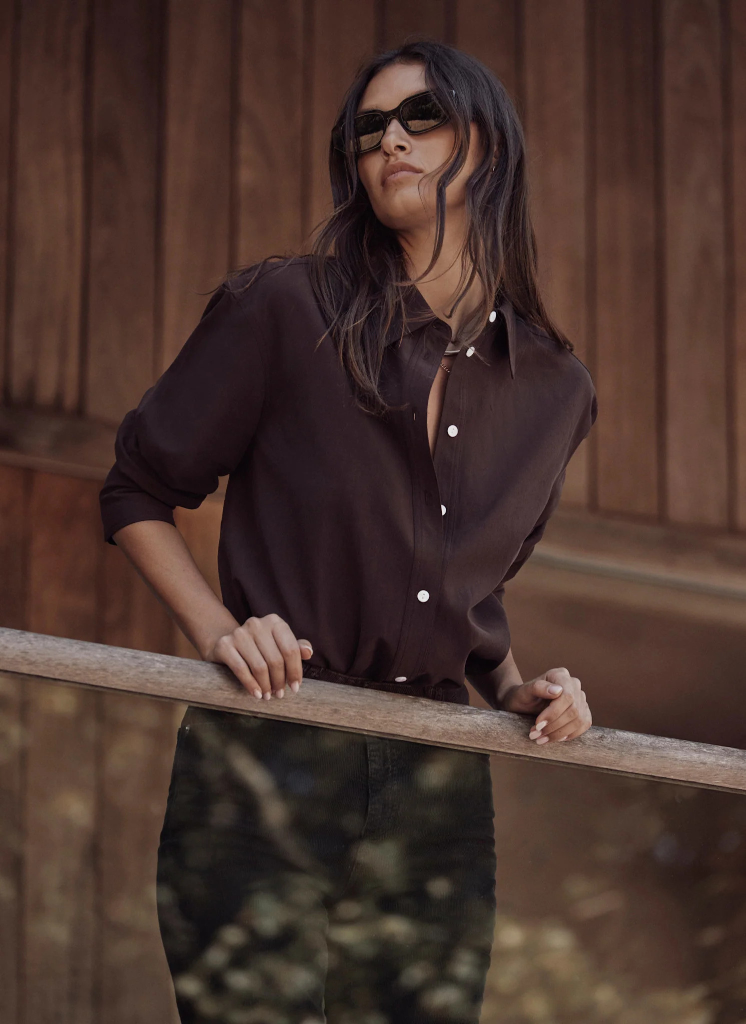 Brown Cotton Blend Tailored Shirt | Mint Velvet - ROW