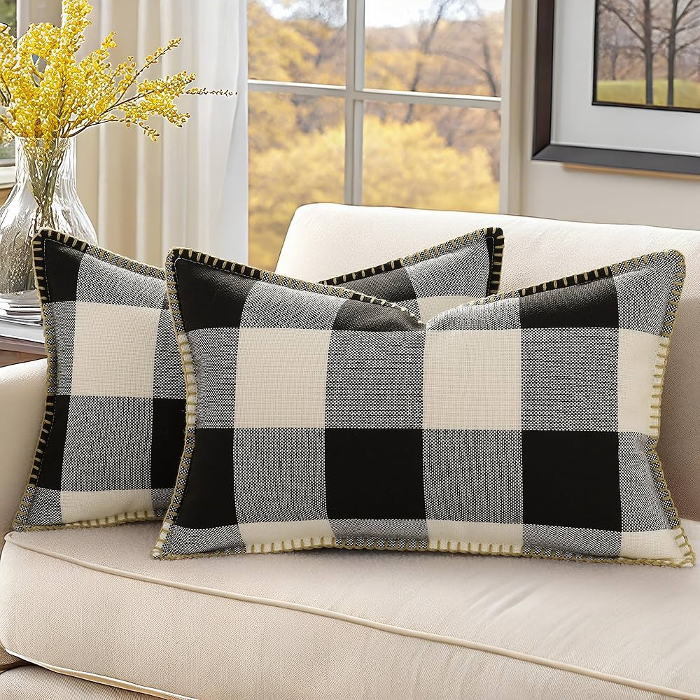 decorUhome Christmas Buffalo Plaid Check Throw Pillow Covers 12x20 Set of 2, Outdoor Lumbar Linen... | Amazon (US)
