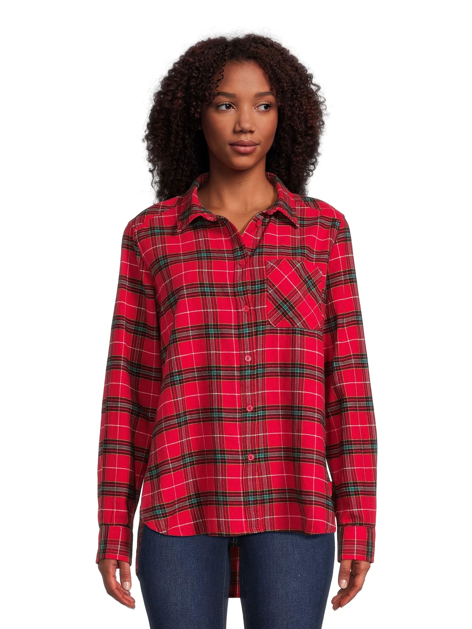 Time and Tru Women's Button Down Flannel Shirt with Long Sleeves, Sizes XS-3XL | Walmart (US)