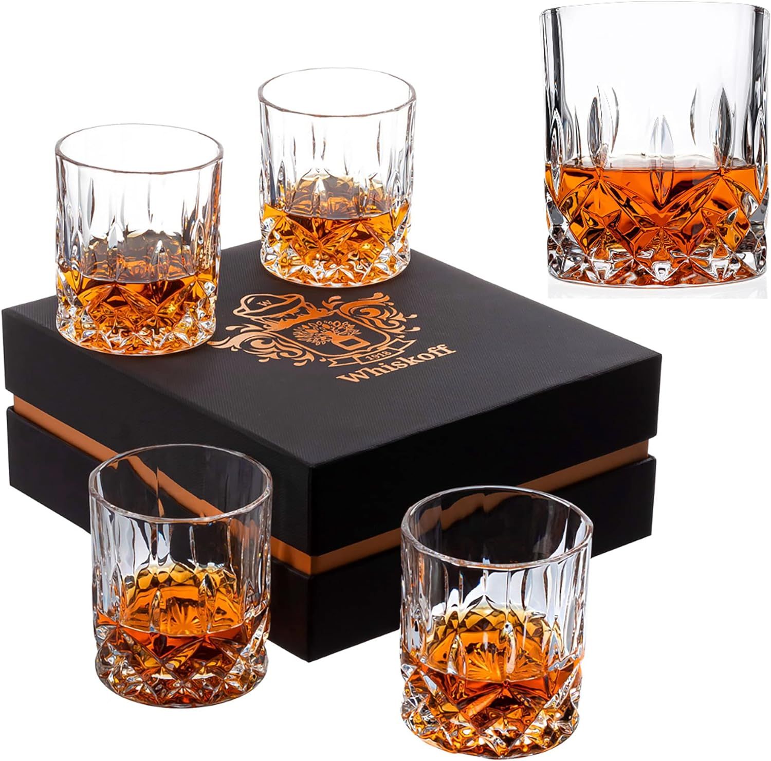 Crystal Whiskey Rocks Glass - Set of 4 - Luxurious Gift Box - Bourbon Glasses Gift Set - Old Fashion | Amazon (US)
