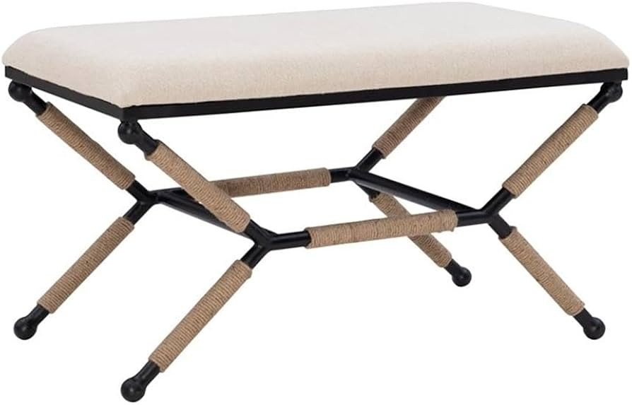 Linon Anna Campaign Accent Bench Black Metal Legs with Rope Detail in Cream | Amazon (US)
