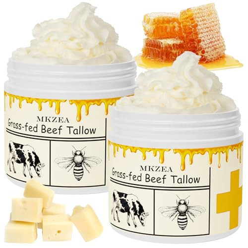 mkzea Beef Tallow for Skin, Beef Tallow, Tallow and Honey Cream, Grass Fed Beef Tallow, Whipped Beef Tallow for Face Moisturizer for All Purpose with Raw Honey Tallow Balm, 2 packs | Amazon (US)