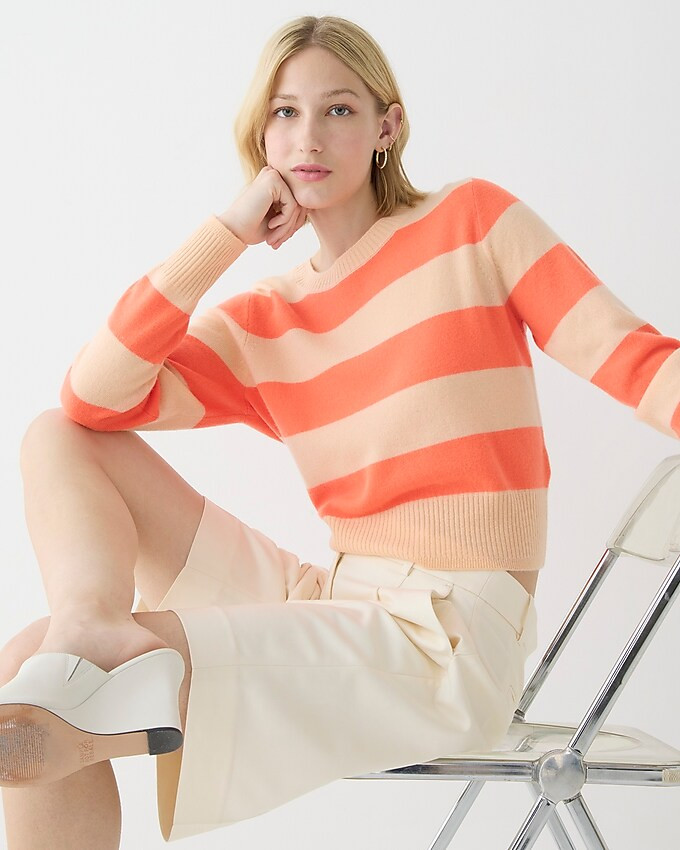 Cropped cashmere crewneck sweater in rugby stripe | J. Crew US