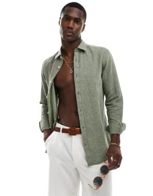 ONLY & SONS linen mix long sleeve shirt in sage | ASOS | ASOS (Global)