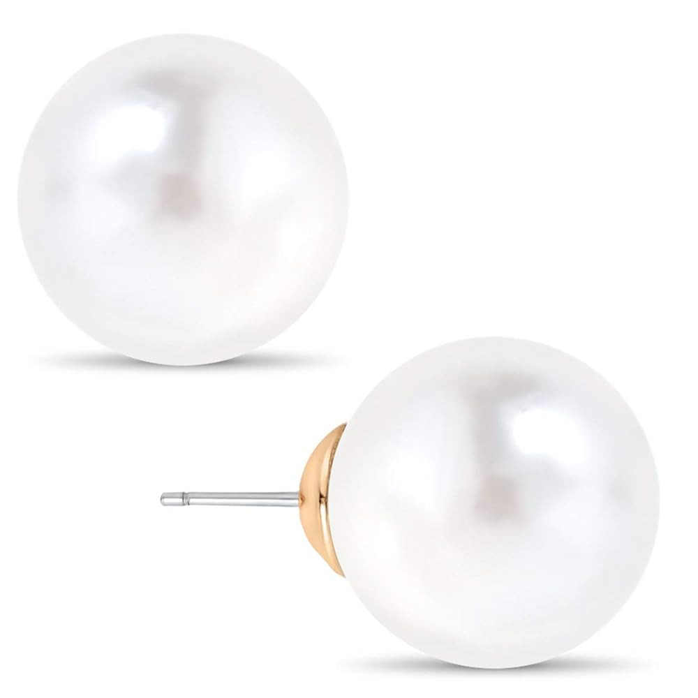 Big Simulated Pearl Earrings for Women - Oversized Classic Faux Round Large Ear Studs, Hypoallerg... | Amazon (US)