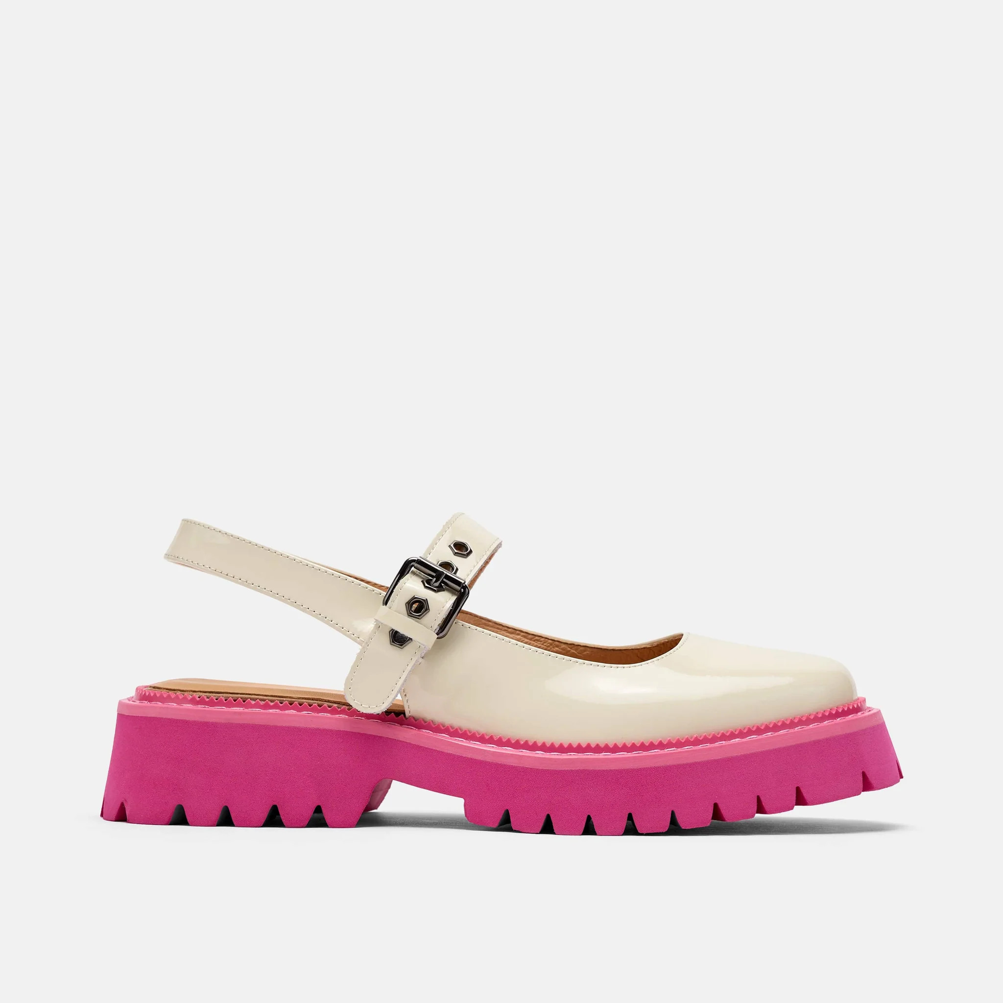 Luna Cream/Pink Leather Mary Jane Lug Slingbacks | Marc Nolan