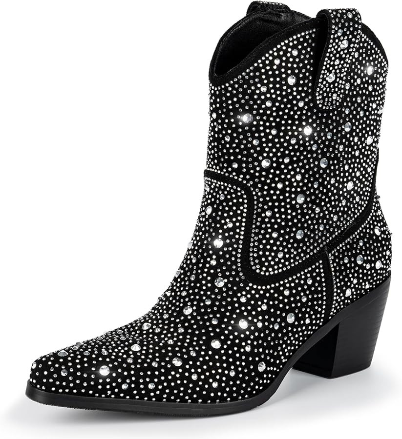 Rhinestone Cowboy Boots for Women - Sparkly Cowgirl Boots Wide Calf Glitter Bling Women's Western... | Amazon (US)