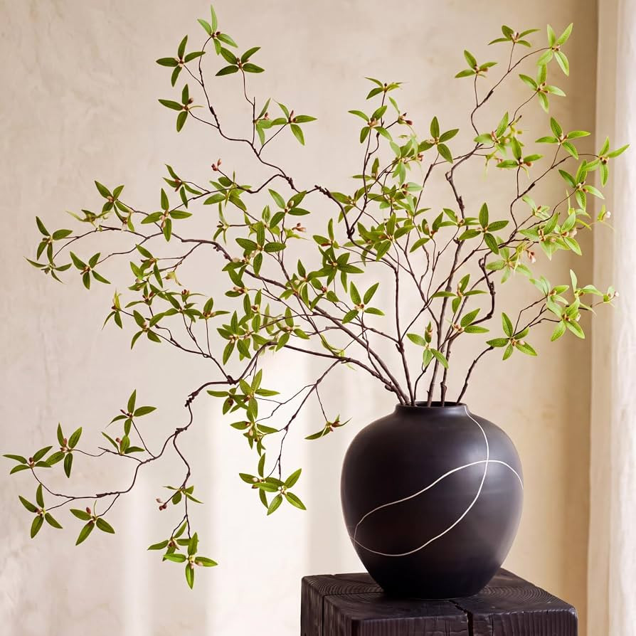 Giegxin 6 Pcs 43.3 in Faux Greenery Stems Pomegranate Branches, Light Green | Amazon (US)