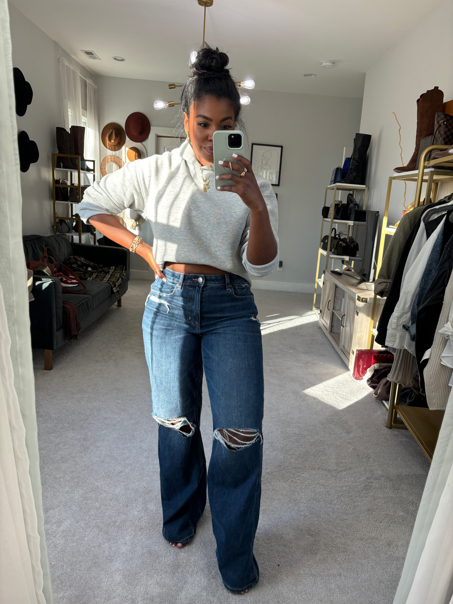 It’s giving cute and casual. 
Jeans: 8 Long (try your local store because these are on major sale and sold out of most sizes online(
Hoodie: Medium 
Also lining the boots in wearing (not in the house in carpet of course)


#LTKfindsunder100 #LTKshoecrush #LTKmidsize