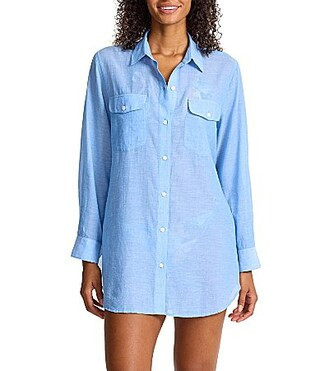 Tommy Bahama Cotton Voile Relaxed Boyfriend Shirt Swim Cover-Up - L | Dillard's