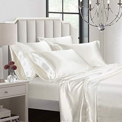 AiMay 6 Piece Satin Bed Sheet Set Deep Pocket Luxury Rich Silk Silky Super Soft Solid Color Hypoa... | Amazon (US)