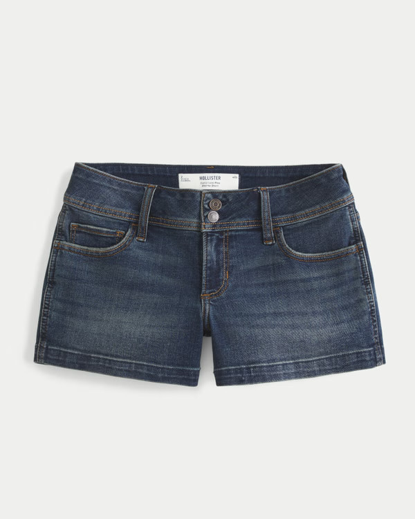Curvy Low-Rise Dark Wash Denim Shortie Shorts | Hollister (US)