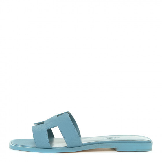 HERMES Epsom Oran Sandals 36.5 Bleu Littoral | Fashionphile