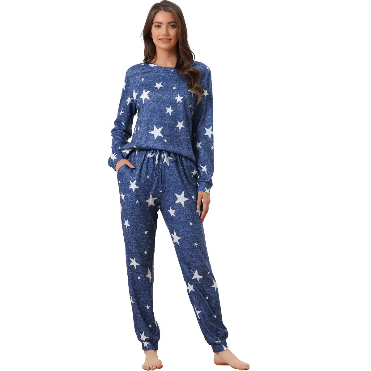 cheibear Women's Star Long Sleeve Printed Lounge Set Sweatshirt Jogger Pants 2 Pcs Pajama Sets | Target