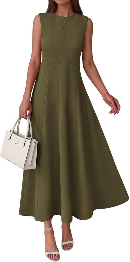 PRETTYGARDEN Sleeveless Crewneck Summer Maxi Dresses for Women 2026 Elegant Classy Semi Formal A ... | Amazon (US)