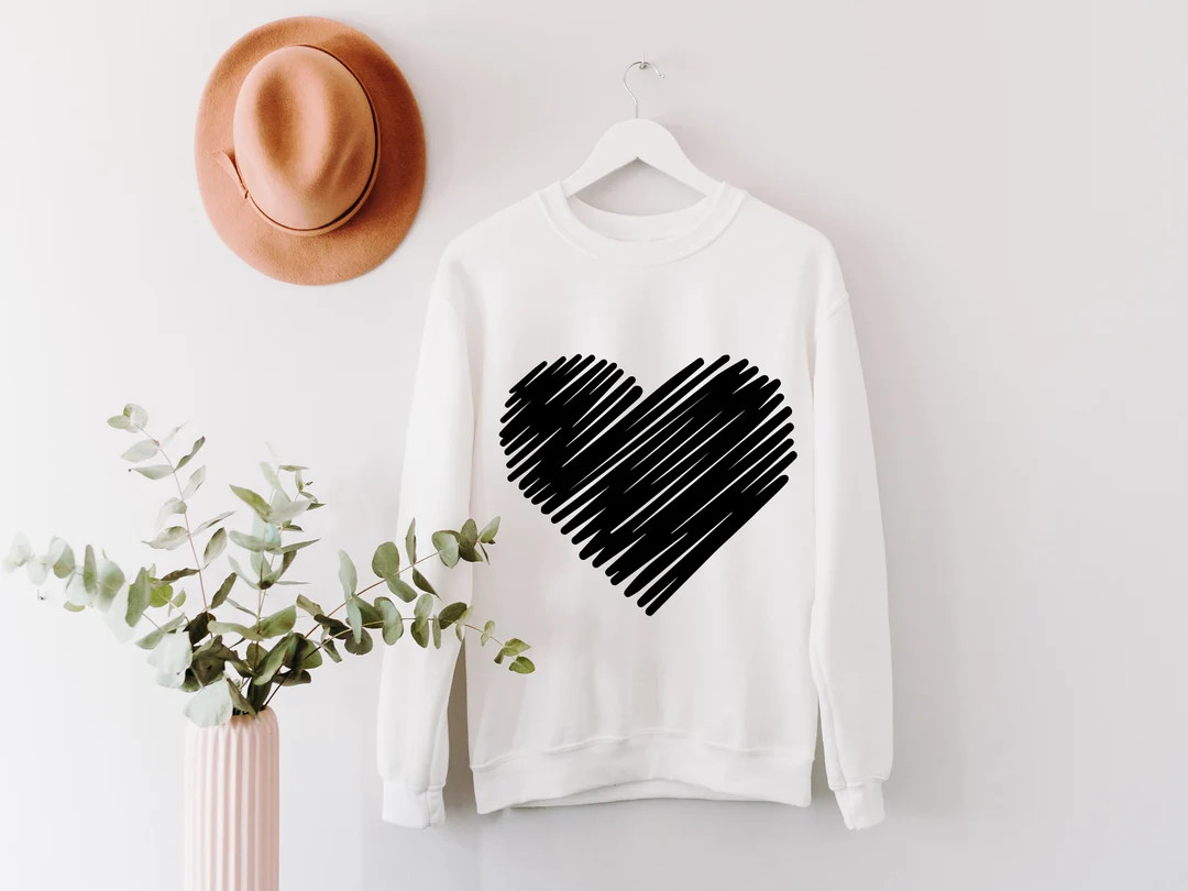 Heart Sweatshirt, Scribble Heart Sweatshirt, Valentine Sweatshirt, Best Gifts Women, Simple Heart... | Etsy (US)