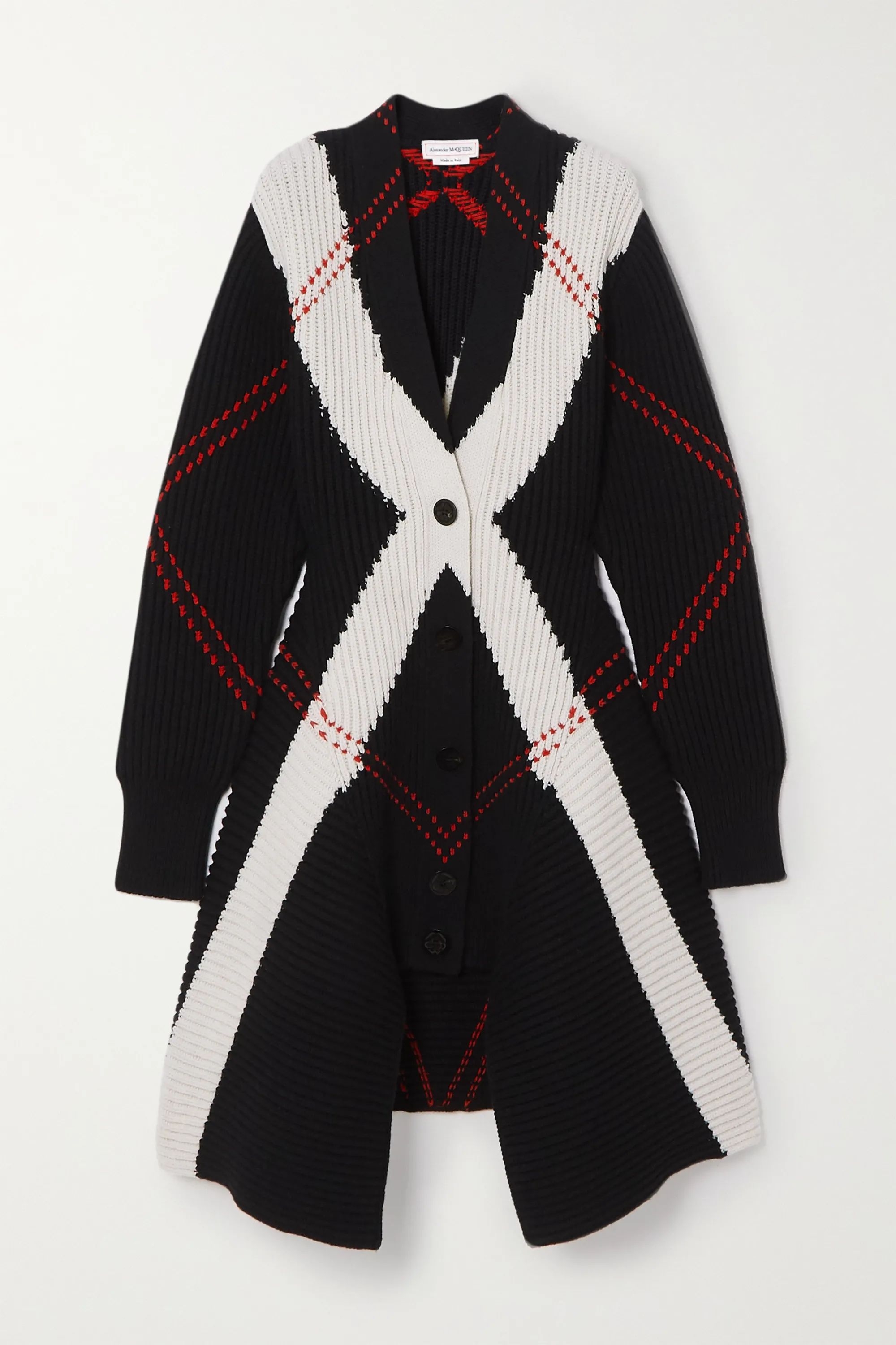 Black Asymmetric argyle ribbed wool and cashmere-blend cardigan | Alexander McQueen | NET-A-PORTE... | NET-A-PORTER (UK & EU)