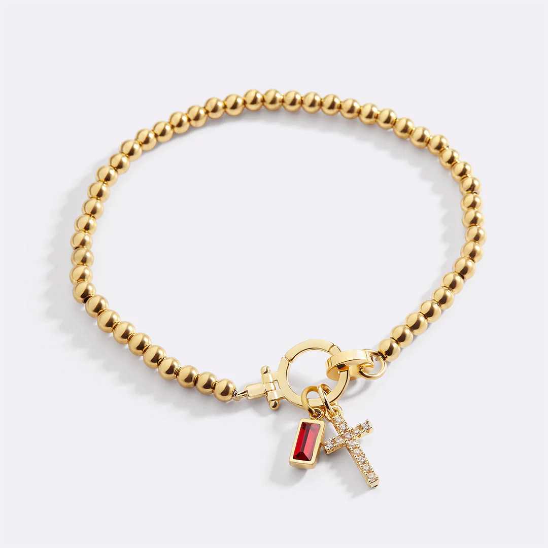 Cross Charm Birthstone Bracelet | Mint & Lily