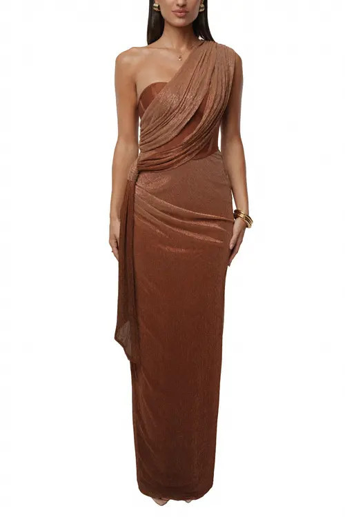 JLUXLABEL Celestina Draped Maxi Dress in Gold at Nordstrom, Size Medium | Nordstrom