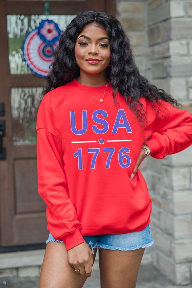 USA 1776 Red Oversized Graphic Sweatshirt | Pink Lily