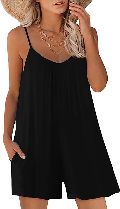 snugwind Womens Casual Sleeveless Strap Loose Adjustable Jumpsuits Stretchy Shorts Romper with Po... | Amazon (US)