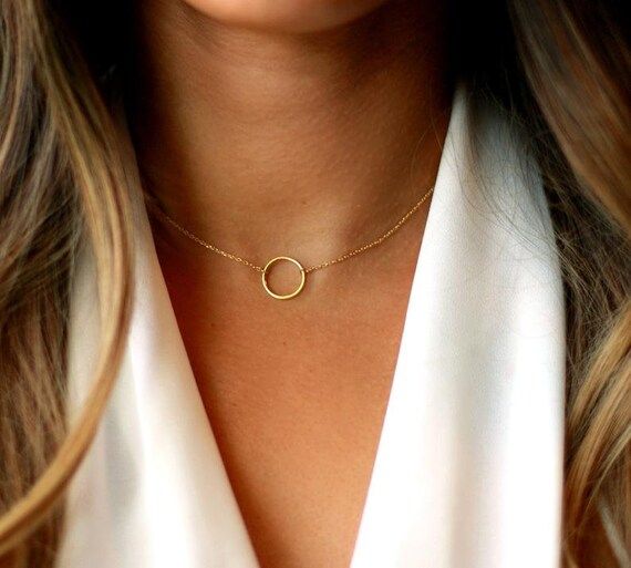 14K Gold Filled Circle Necklace • Simple Dainty Gold Filled Circle Choker • Eternity Necklace... | Etsy (US)