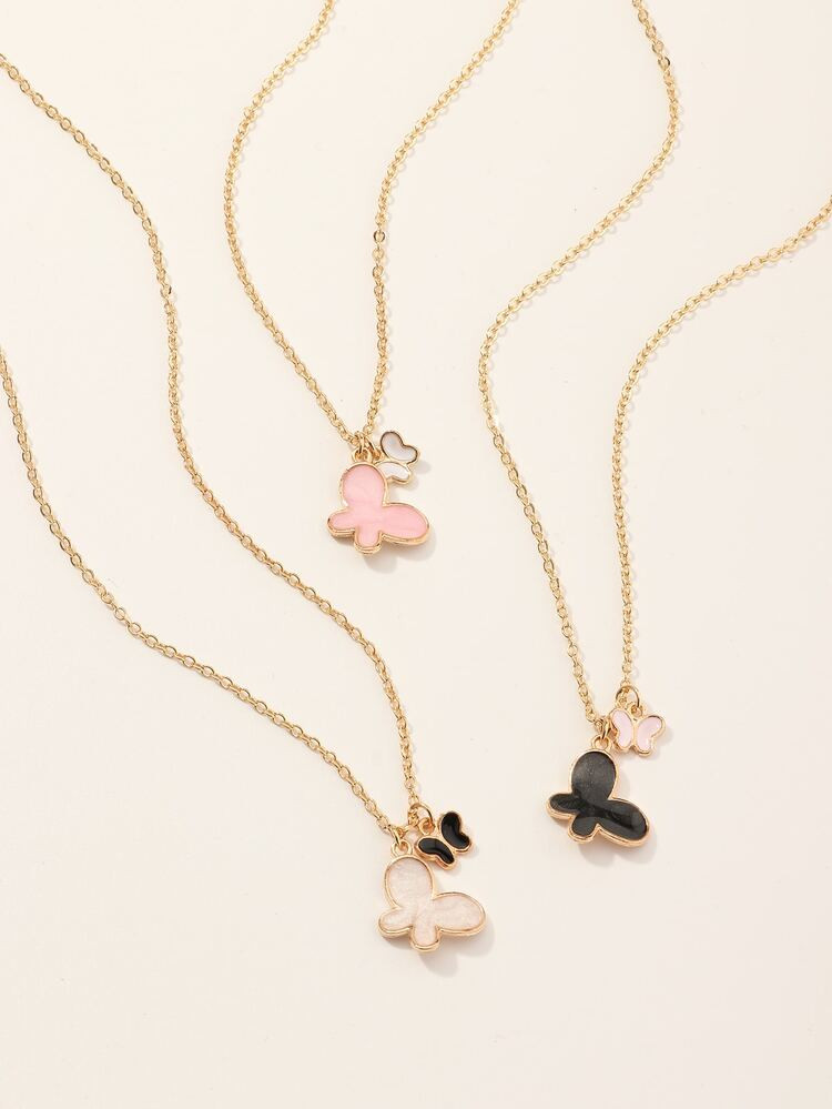 3pcs Girls Butterfly Charm Necklace | SHEIN