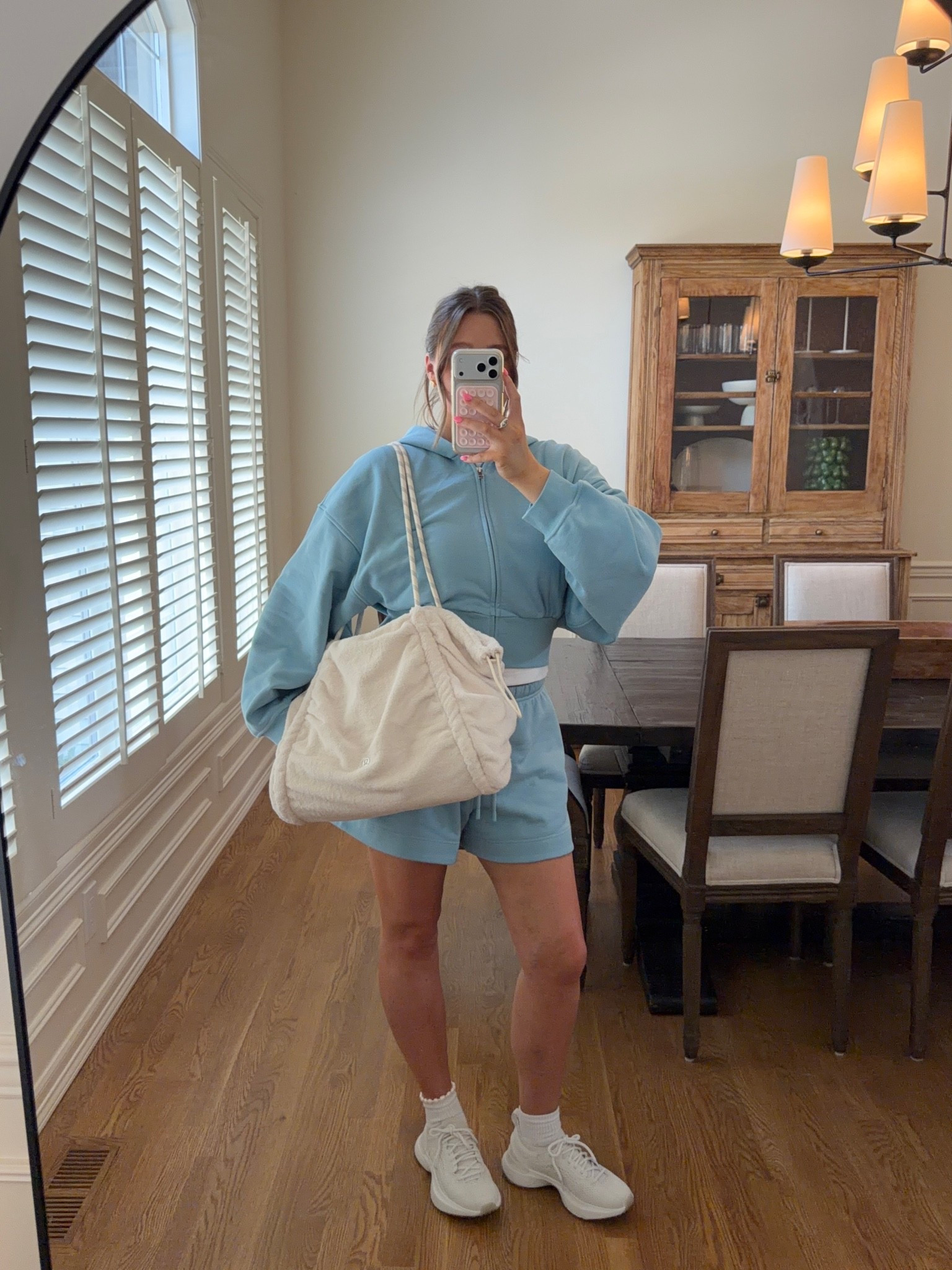 Obsessed with this French terry set!! Size large in shorts and jacket. Both run true to size with a slight oversized fit. Shorts are 3.5” inseam I’m 5’ 5” you could cuff for a shorter fit also! Sneakers true to size are super light and comfy 

#athleisure #bresheppard #postpartum #matchingset

#LTKootd #LTKmomlife