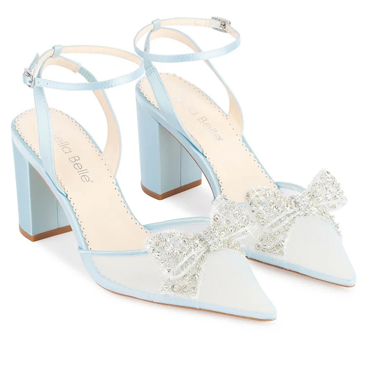 Blue Crystal Block Heels with Removable Ankle Strap | Bella Belle Shoes