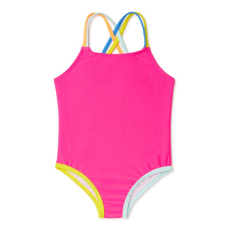 Wonder Nation Toddler Girls Solid Swimsuit, UPF 50+, Sizes 12M-5T | Walmart (US)