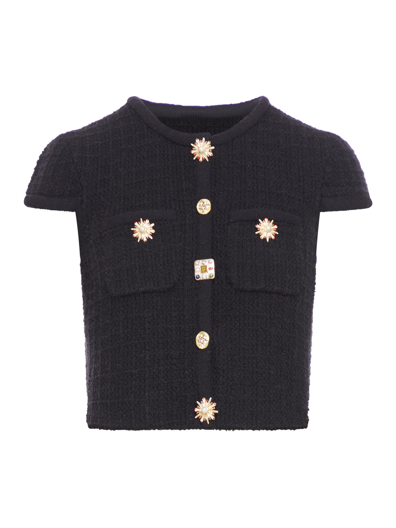 self-portrait Black Jewel Button Knit Top | Italist.com US
