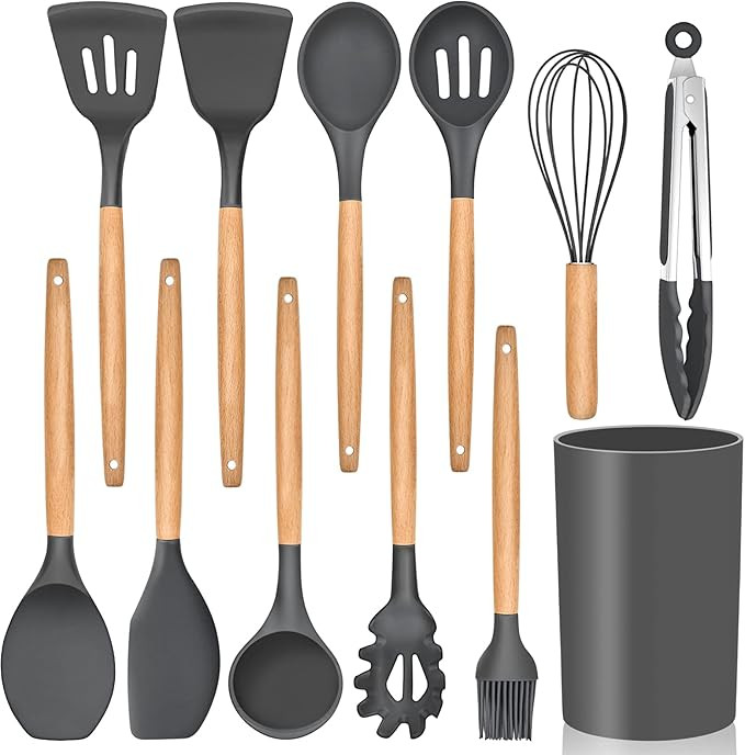 Kitchen Utensils Set of 12, E-far Silicone Cooking Utensils with Holder, Non-stick Cookware Frien... | Amazon (US)
