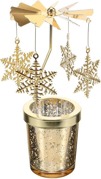 Rotating Candlestick Christmas Carousel Spinning Tea Light Gold Candle Holder (Snowflake Gold) | Amazon (US)