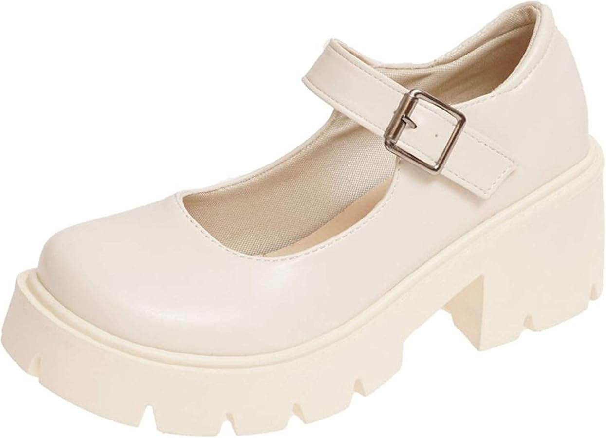 Women's Platform Mary Janes Chunky Heel Ankle Strap Uniform Dress Shoes Heeled Gothic Lolita Oxfo... | Amazon (US)