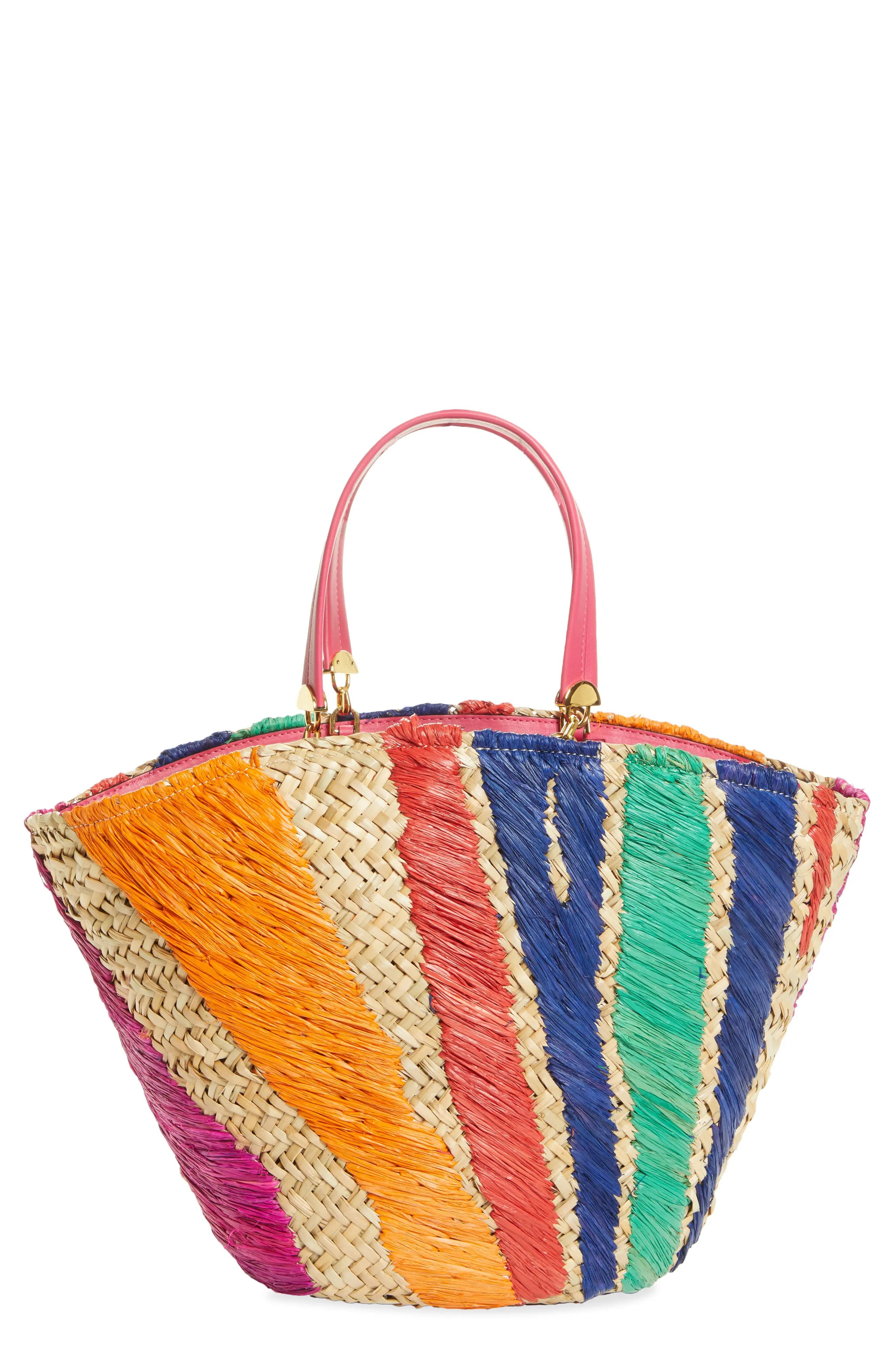 Bienen Davis x Aureta Market Woven Straw Basket Tote in Natural Rainbow Zebra at Nordstrom | Nordstrom