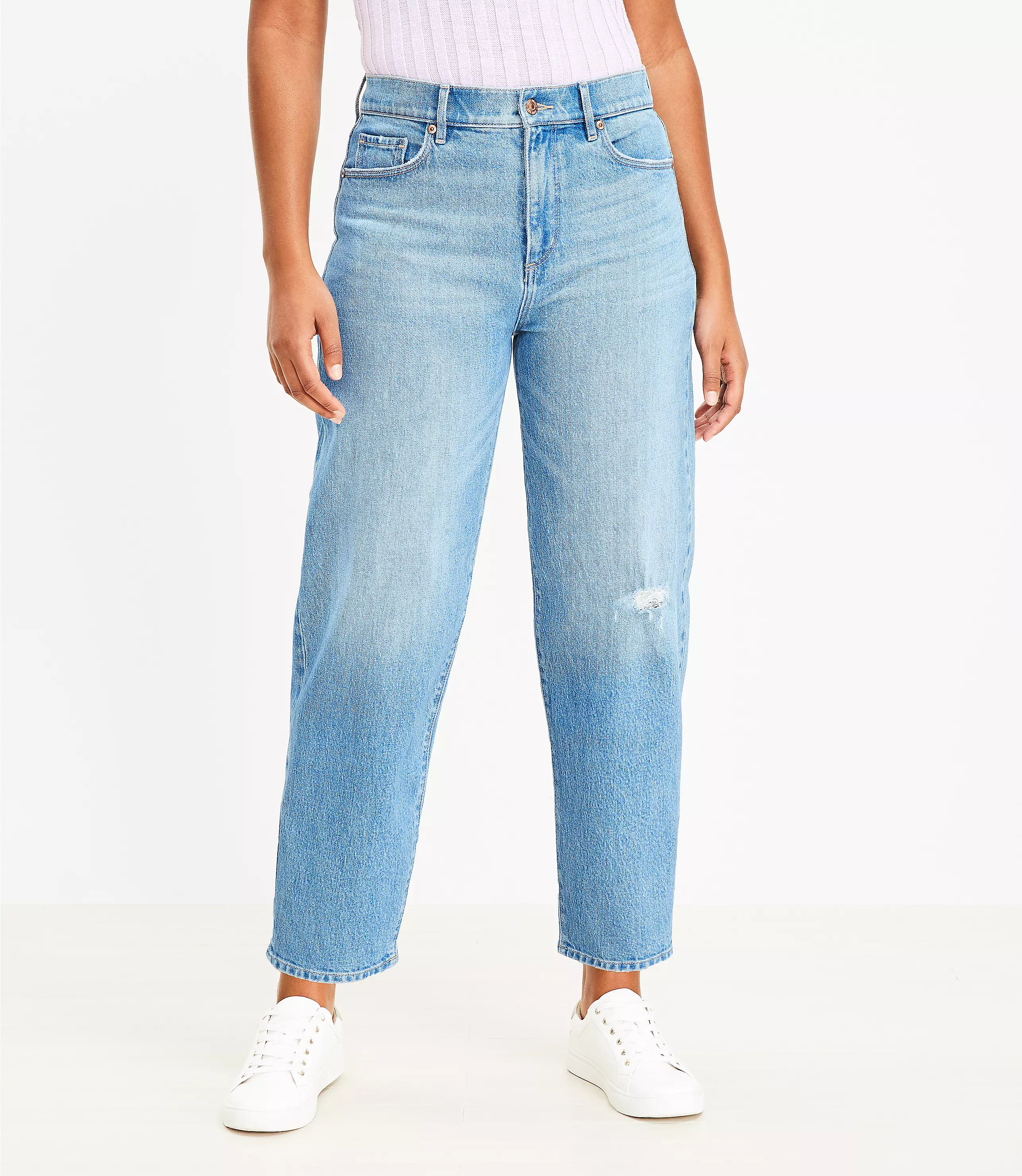 Curvy High Rise Barrel Jeans in Light Mid Indigo Wash | LOFT