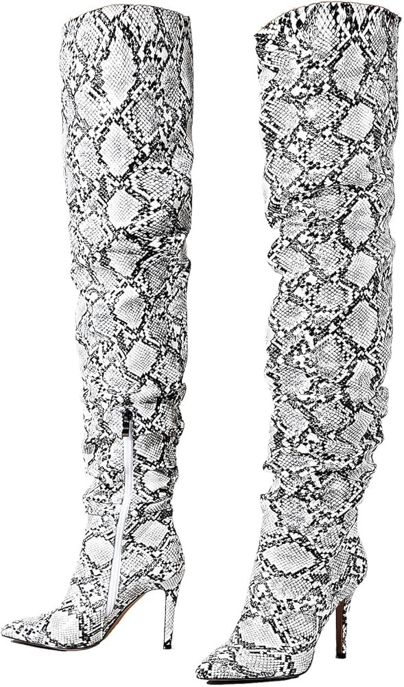 perixir Snakeskin Boots Knee High Boots Women Sexy Stunning and Stylish Exquisite Pointed Toe Fin... | Amazon (US)