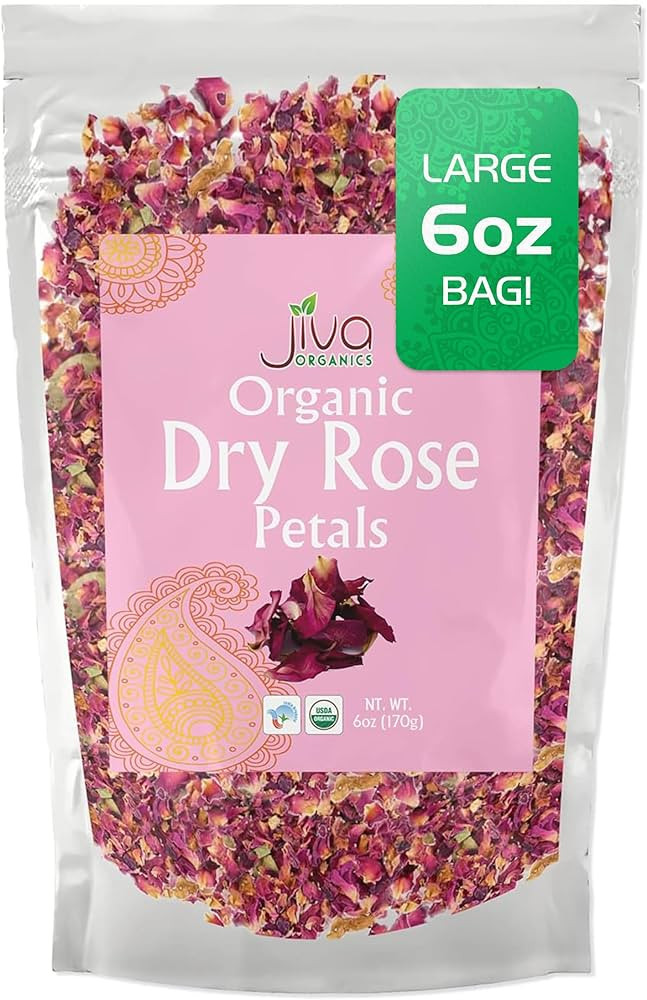 Jiva USDA Organic Dried Red Rose Petals 6 Oz (170g) Large Bag - Food Grade, Edible Flowers - Use ... | Amazon (US)