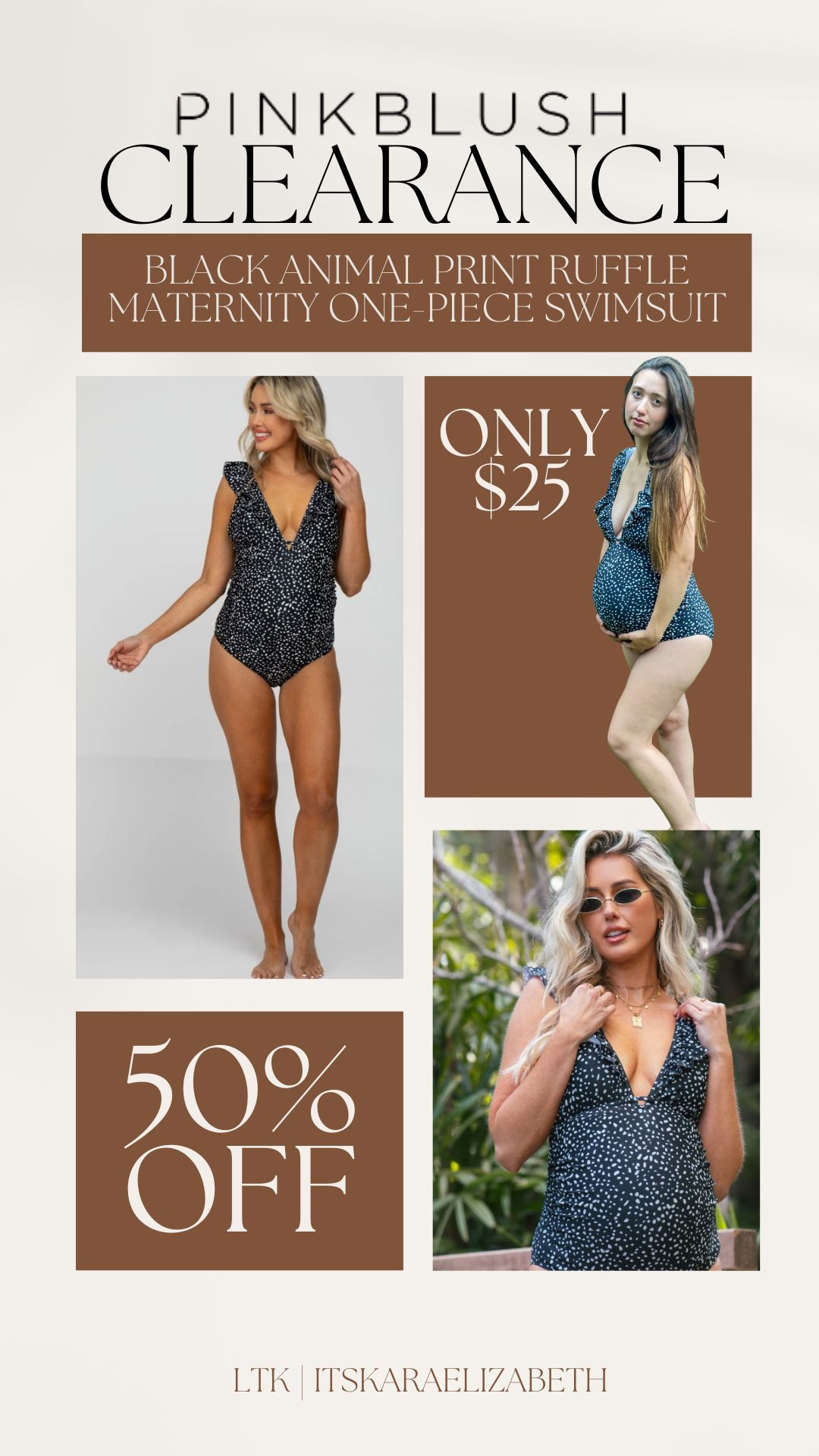A good maternity bathing suit is hard to find. Luckily, PinkBlush has this stunning and comfortable Black Animal Print Ruffle Maternity One-Piece Swimsuit on Clearance for 50% off - that's only $25! I feel so cute and comfy in this suit, and my belly feels extra supported!  

 #LTKSaleAlert #LTKFindsUnder50 #LTKBump