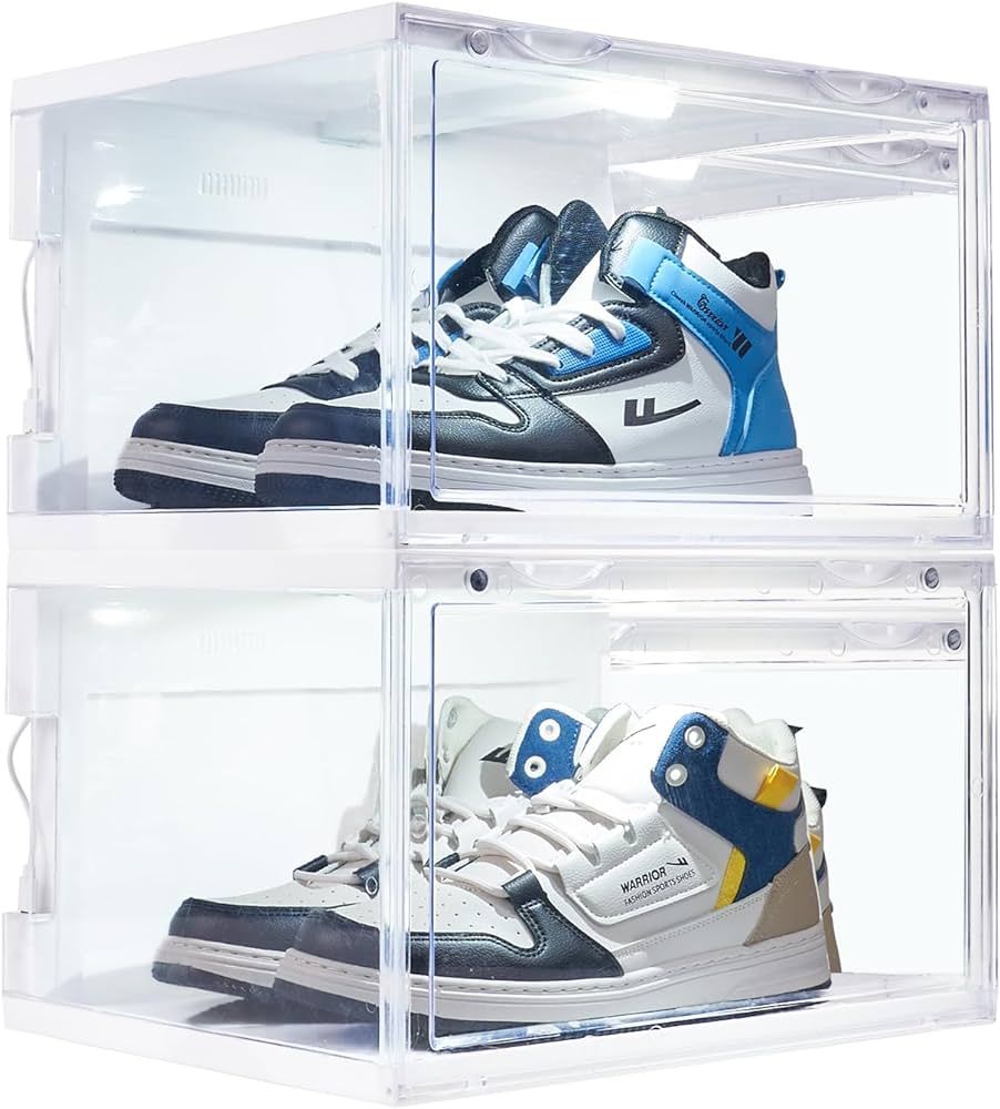 STAHMFOVER 2-Pack LED Sneakers Boxes-Voice Control,Stackable Clear Shoe Display Cases-Easy Access... | Amazon (US)