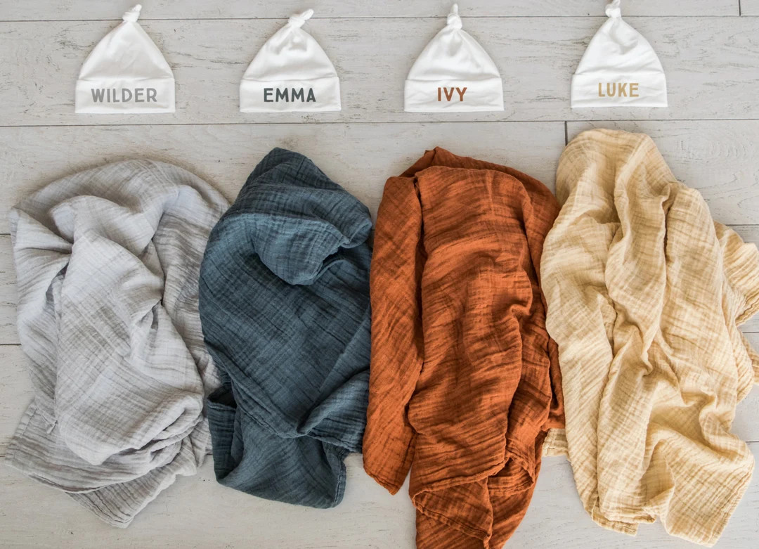 Baby Blanket & Hat Set - personalized name hat with matching classic muslin swaddle | Etsy (US)