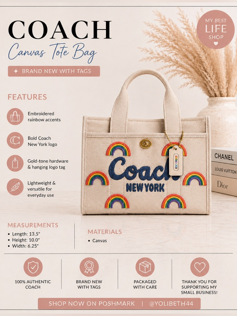 Coach Canvas Rainbow Tote Bag in Beige | Poshmark
