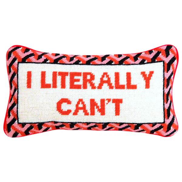 Needlepoint “I Literally Can’t” Pillow with Velvet Back | James Ascher