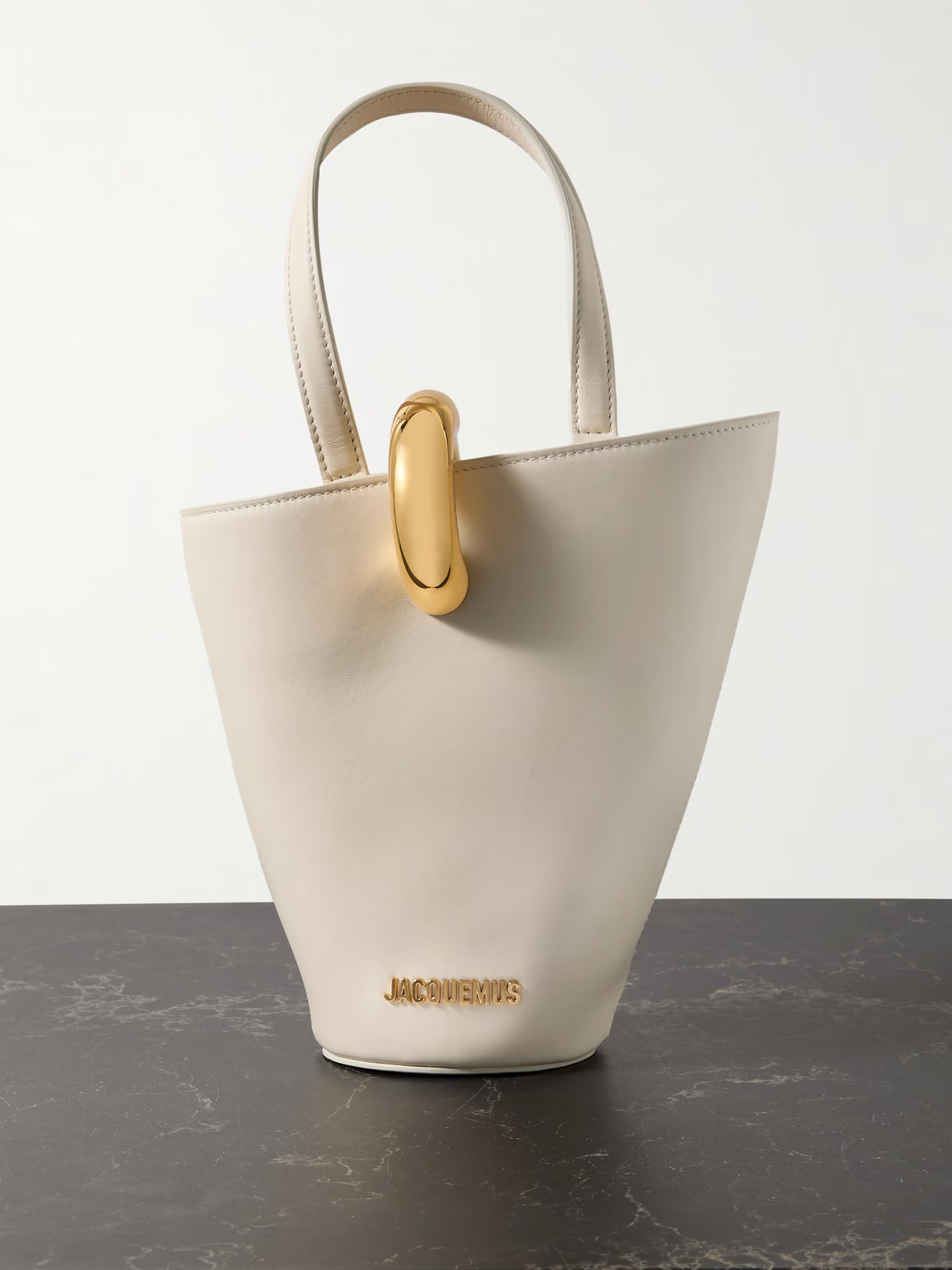 Jacquemus - The Bambola Small Embellished Asymmetric Leather Tote - Ivory | NET-A-PORTER (US)