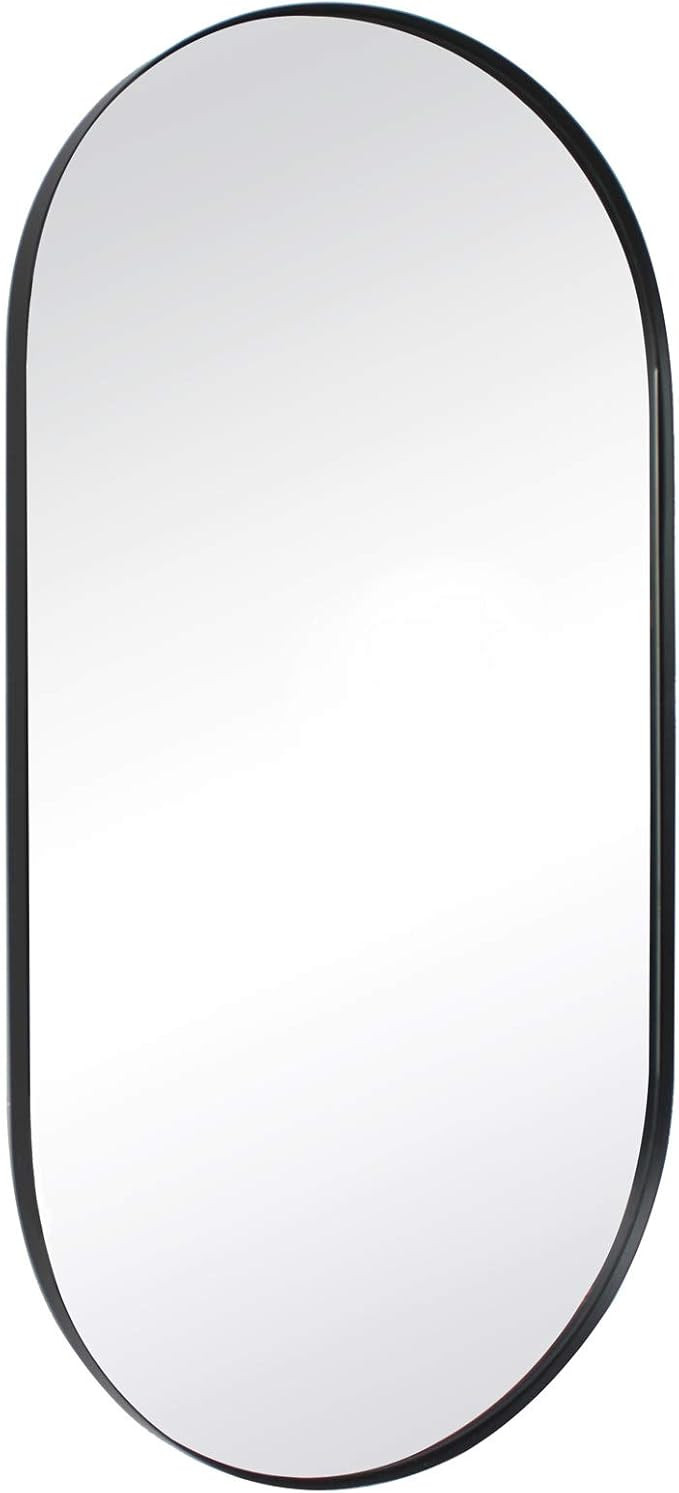 TEHOME Black Oval Bathroom Mirror 20x40'' Pill Shaped Oblong Vanity Mirror Metal Framed Capsule M... | Amazon (US)