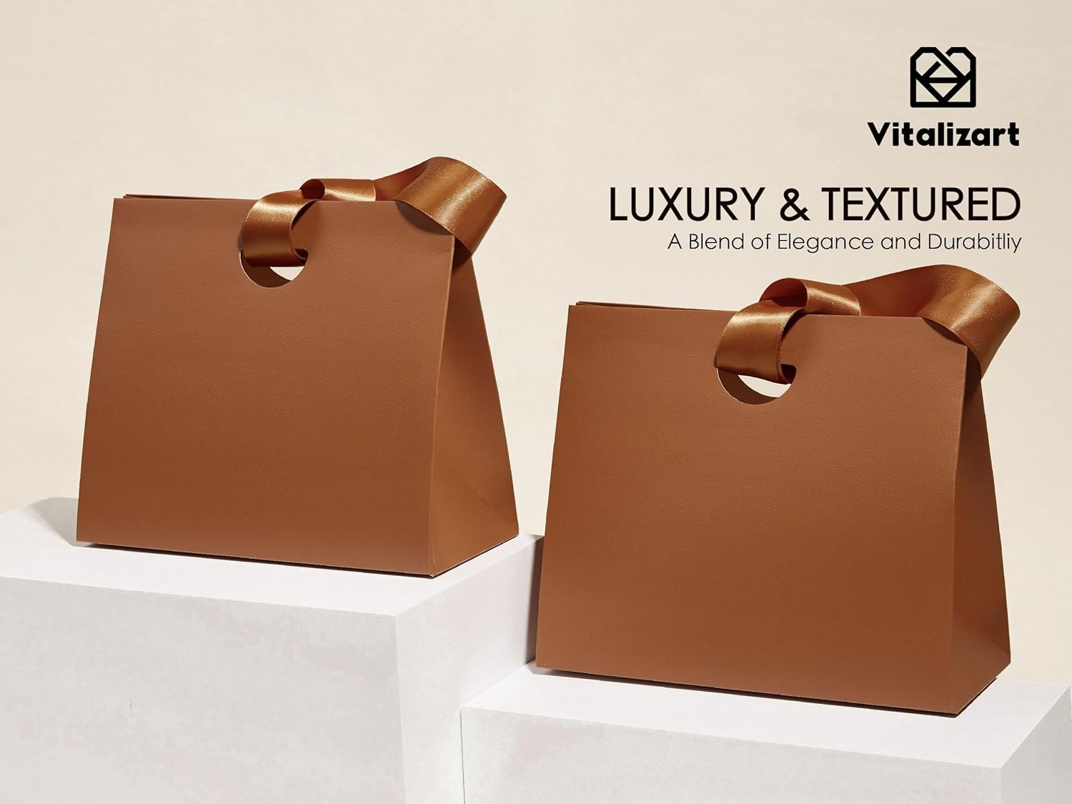 Vitalizart Paper Gift Bags With Ribbon Handles Set of 10 Brown Bulk Reusable For Gift Wrap Girls ... | Amazon (US)