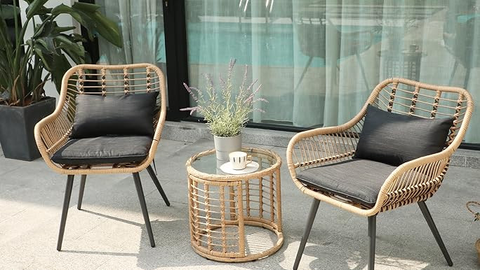 HTTH Outdoor Furniture Bistro Set Patio Conversation Bistro Set Outdoor Woven Rope Table Set Tan ... | Amazon (US)