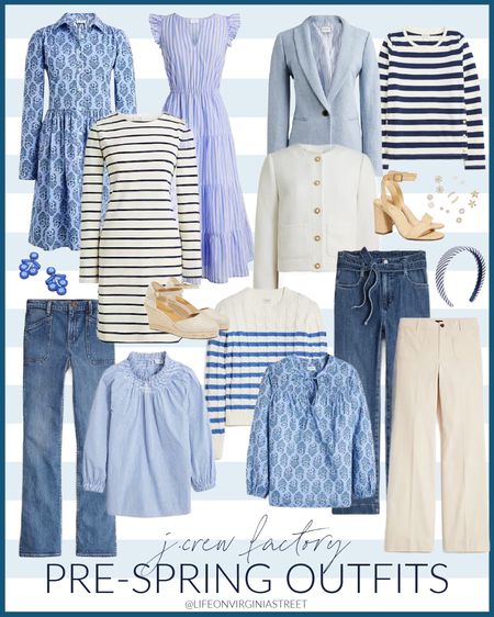 The cutest new pre-spring outfit arrivals from J Crew Factory! I’m loving this beautiful block print dress, striped dress with button shoulder, tiered maxi dress, light blue herringbone blazer, front pocket jeans, striped cable knit sweater, beige pants, cute belted jeans, raffia block heels, and lady sweater jacket! Plus they’re all on sale today!
.
#ltkfindsunder50 #ltkmidsize #ltksalealert #ltkshoecrush #ltkfindsunder100 #ltkstyletip #ltkseasonal #ltkover40 #ltkhome #ltkworkwear spring outfits. Work outfit ideas, business casual outfits, preppy outfit ideas, teacher outfits, Easter dresses, wedding guest dress 

#LTKmidsize #LTKSeasonal #LTKsalealert