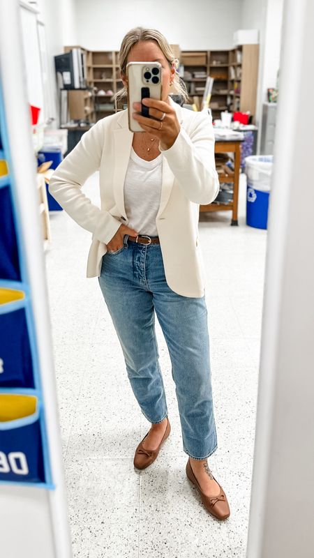 Art teachers in the wild. Wearing my new j. Crew finds and these jeans are already a favorite. Small sweater blazer (it’s life). Those of you who bought this, you’re in for a real treat!! Jeans are true to size. 29 classic length  

#LTKsalealert #LTKmidsize #LTKstyletip